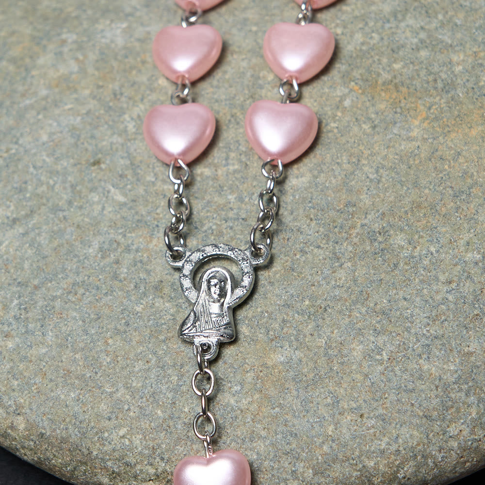 Christianartworkshop Rosenkranz „Unsere Liebe Frau von Fátima“ mit Kruzifix, 10 mm Herz, rosa Kette aus Acryllegierung - image 4