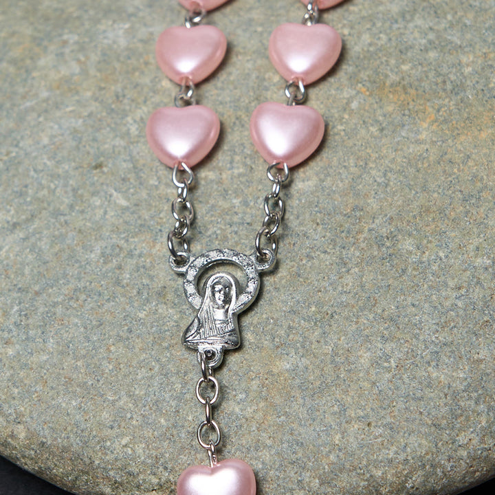 Christianartworkshop Rosenkranz „Unsere Liebe Frau von Fátima“ mit Kruzifix, 10 mm Herz, rosa Kette aus Acryllegierung - image 4