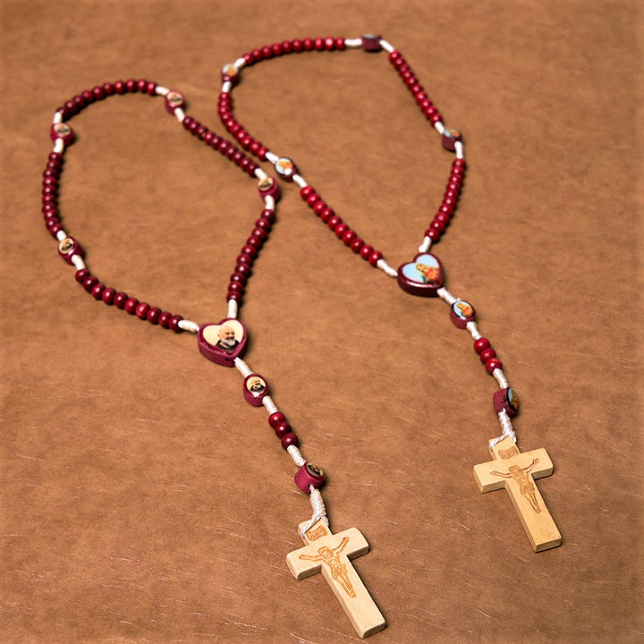Christian Art Weinrote Holzperlen Kreuz Jungfrau Maria Hand Rosenkranz - image 6
