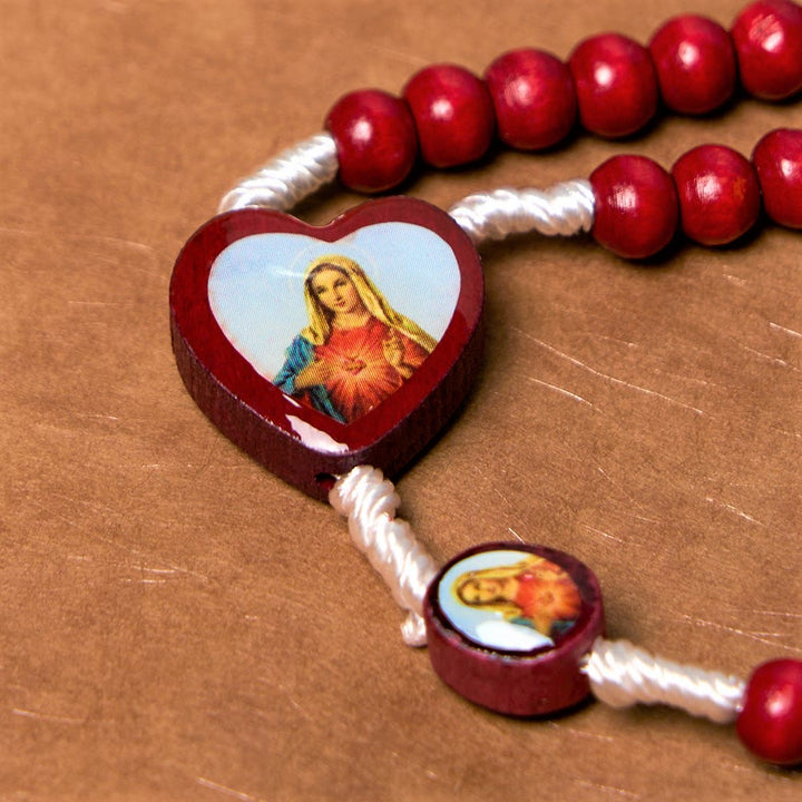 Christian Art Weinrote Holzperlen Kreuz Jungfrau Maria Hand Rosenkranz - image 9