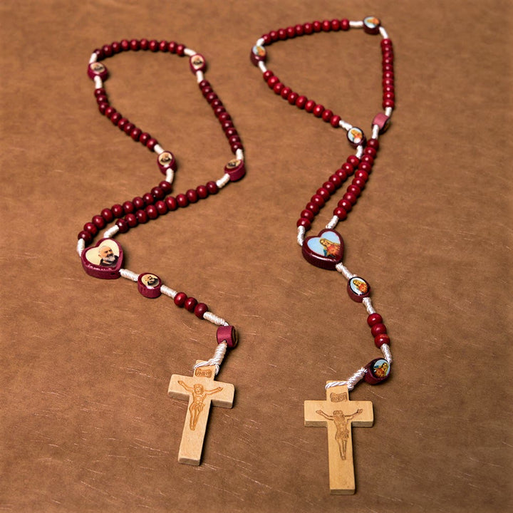 Christian Art Weinrote Holzperlen Kreuz Jungfrau Maria Hand Rosenkranz - image 1
