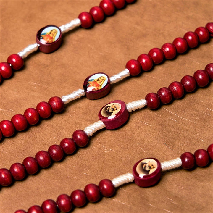 Christian Art Weinrote Holzperlen Kreuz Jungfrau Maria Hand Rosenkranz - image 5