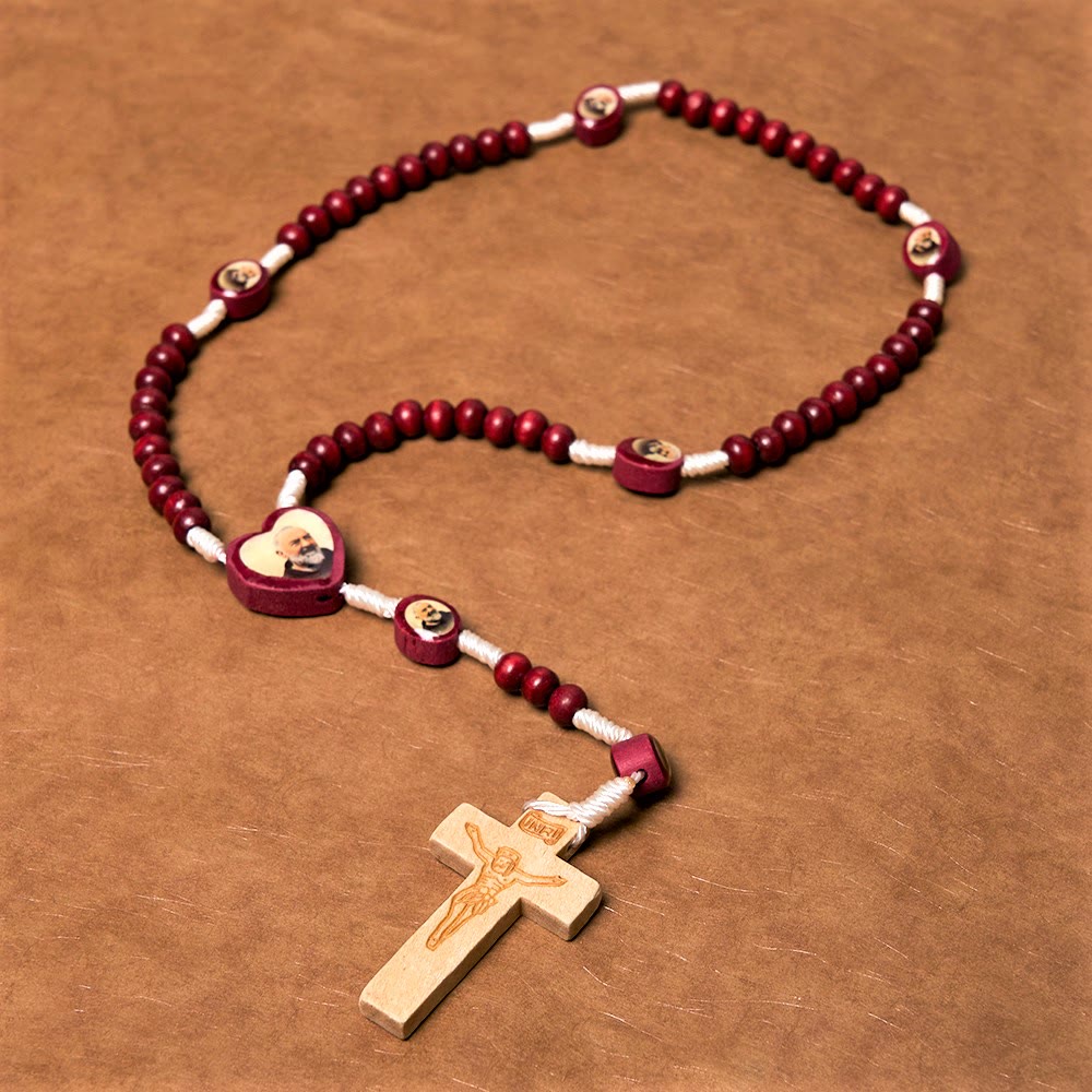 Christian Art Weinrote Holzperlen Kreuz Jungfrau Maria Hand Rosenkranz - image 5