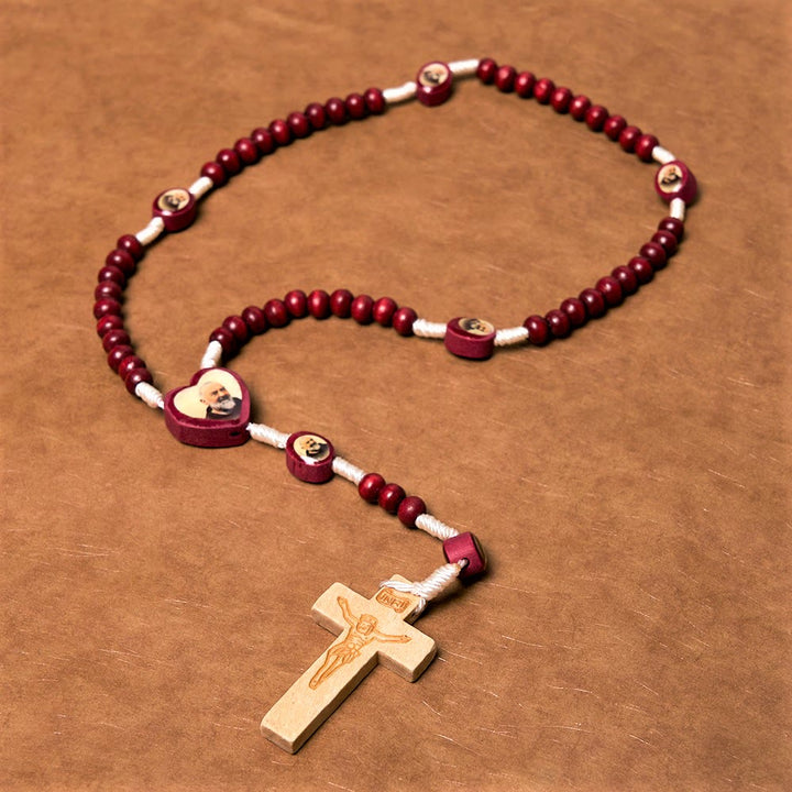 Christian Art Weinrote Holzperlen Kreuz Jungfrau Maria Hand Rosenkranz - image 4