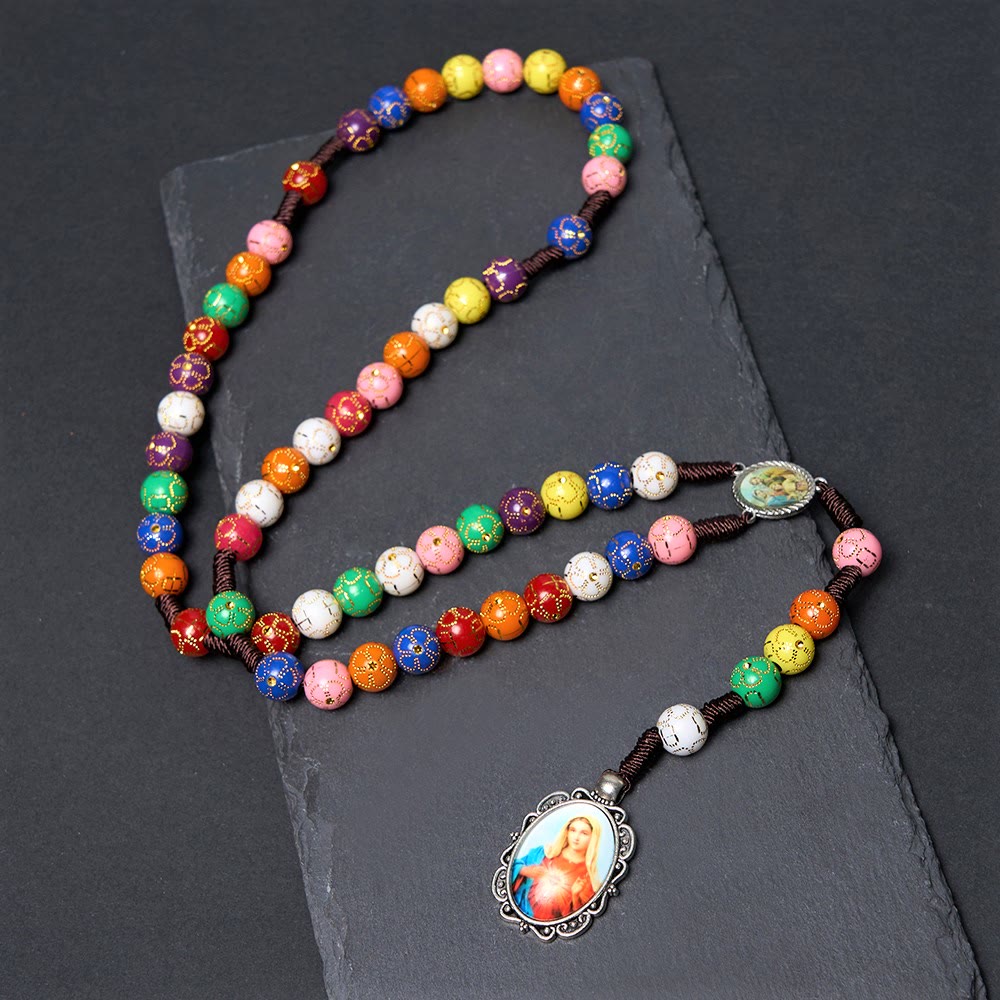 Christianartworkshop Rosenkranz „Unsere Liebe Frau der Barmherzigkeit und Kruzifix“ aus 8 mm rundem, mehrfarbigem Acryl-Nylonband - image 2