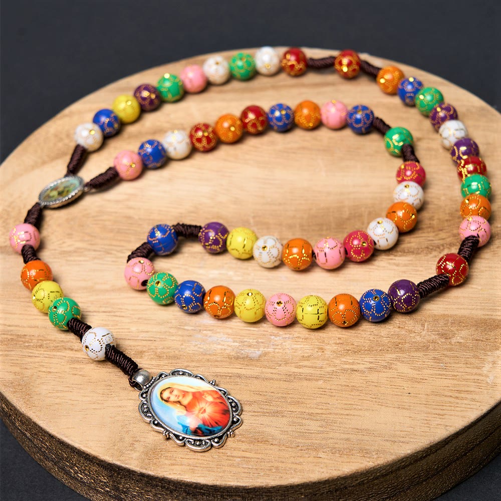 Christianartworkshop Rosenkranz „Unsere Liebe Frau der Barmherzigkeit und Kruzifix“ aus 8 mm rundem, mehrfarbigem Acryl-Nylonband - Mehrfarbig - image 1