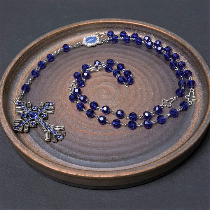 Christianartworkshop Wundertätige Medaille und Kreuz aus 8 mm Polyeder, blauer Kristall, Legierung, Rosenkranzkette - image 4