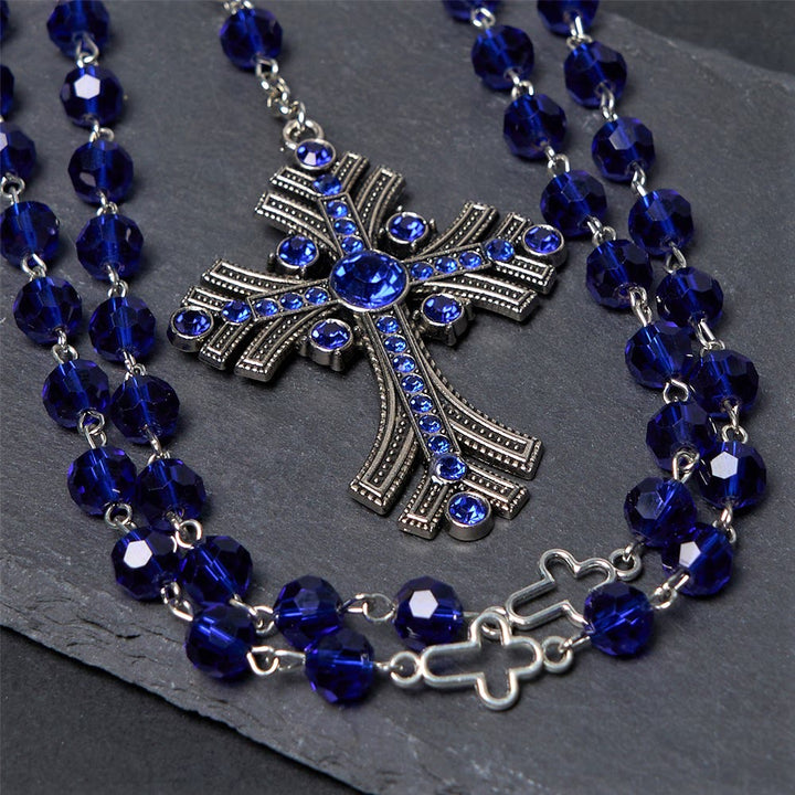 Christianartworkshop Wundertätige Medaille und Kreuz aus 8 mm Polyeder, blauer Kristall, Legierung, Rosenkranzkette - image 5