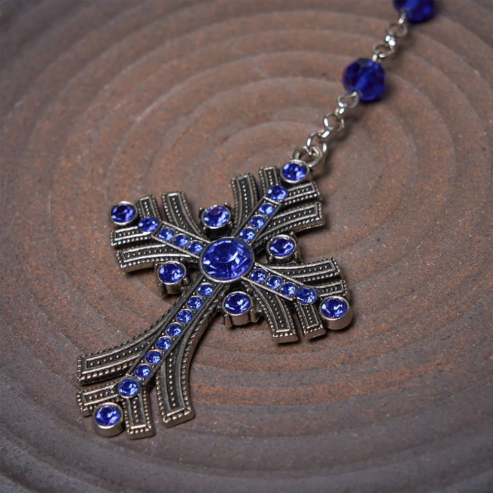 Christianartworkshop Wundertätige Medaille und Kreuz aus 8 mm Polyeder, blauer Kristall, Legierung, Rosenkranzkette - image 7