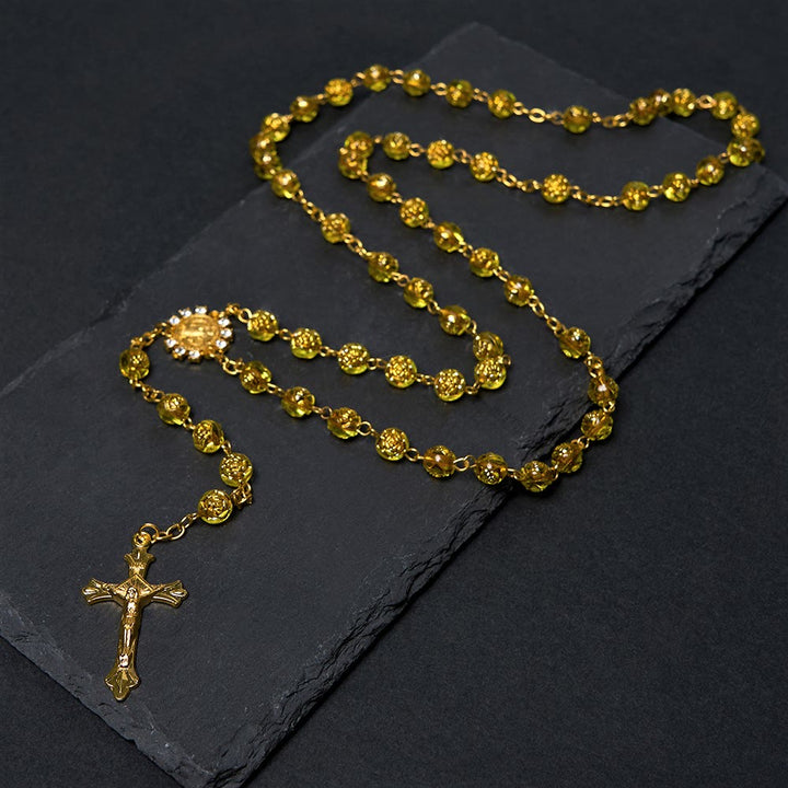 Christianartworkshop St. Benedikt-Medaille und Kruzifix, 8 mm rund, mehrfarbig, Rosenkranzkette aus Acryllegierung