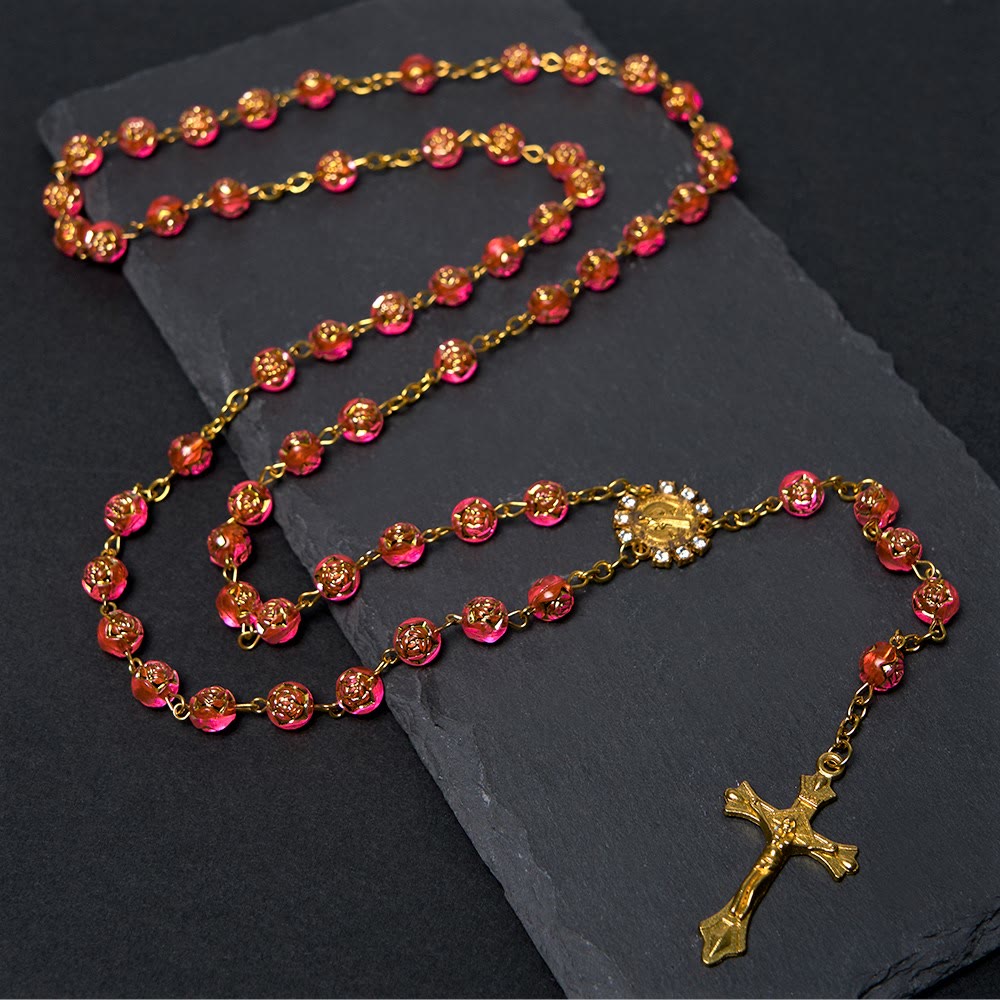 Christianartworkshop St. Benedikt-Medaille und Kruzifix, 8 mm rund, mehrfarbig, Rosenkranzkette aus Acryllegierung