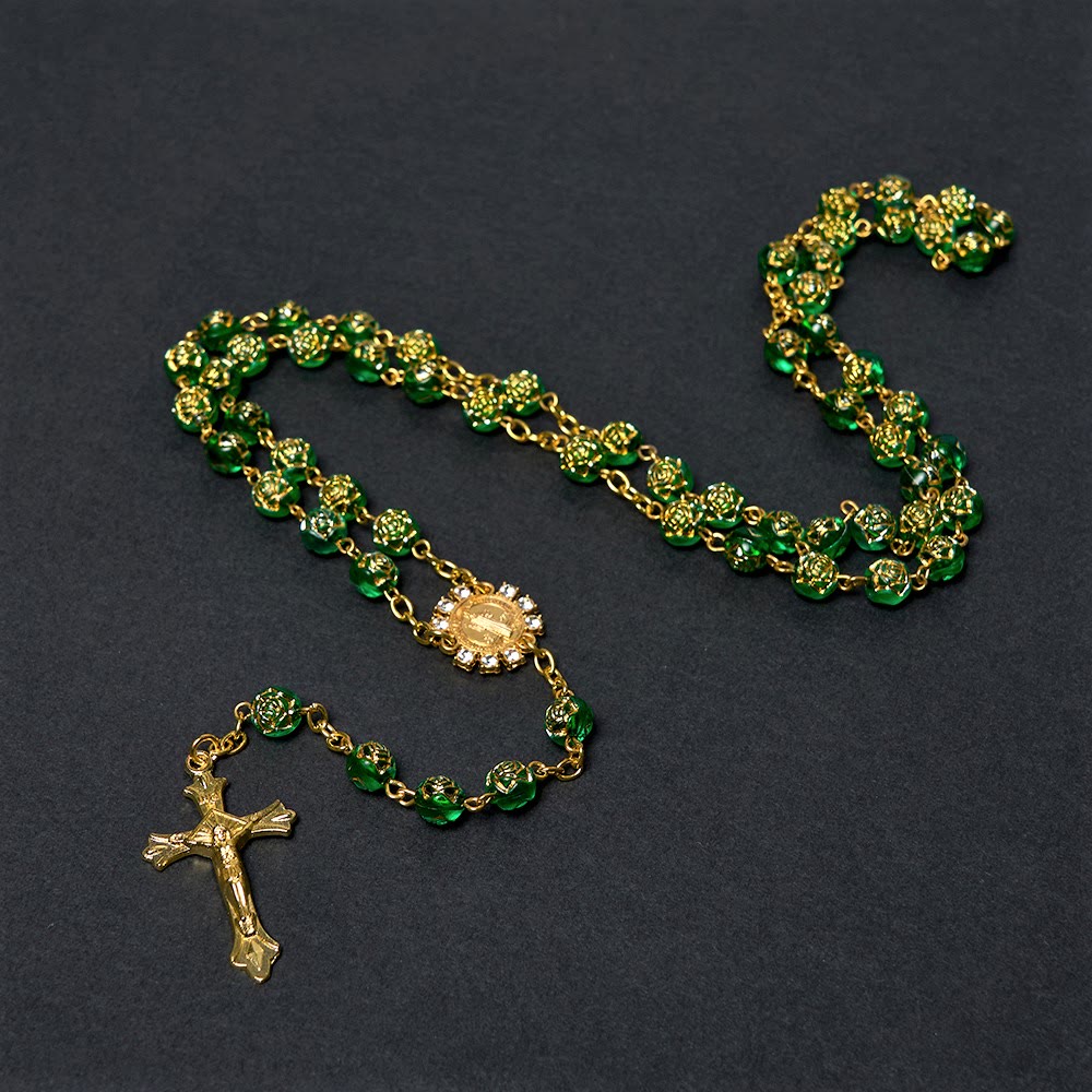 Christianartworkshop St. Benedikt-Medaille und Kruzifix, 8 mm rund, mehrfarbig, Rosenkranzkette aus Acryllegierung