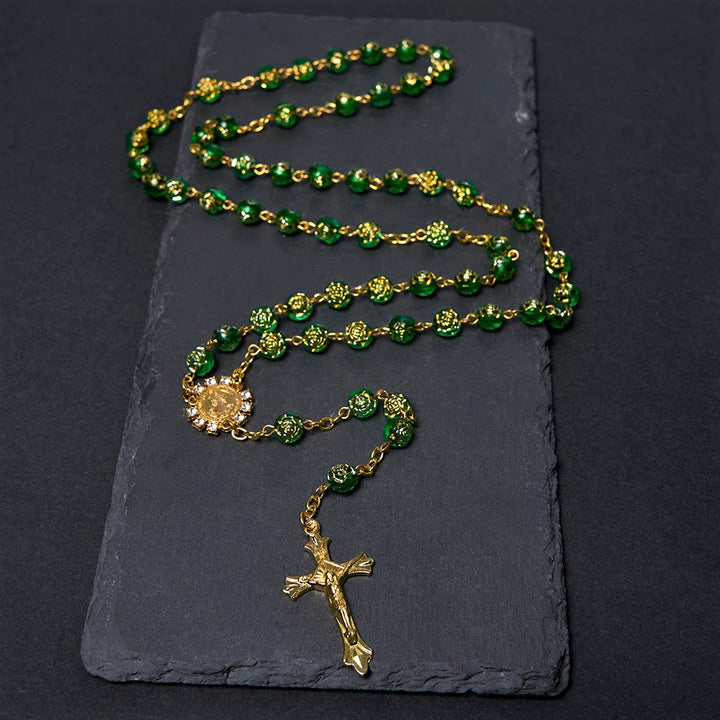 Christianartworkshop St. Benedikt-Medaille und Kruzifix, 8 mm rund, mehrfarbig, Rosenkranzkette aus Acryllegierung - Grün - image 5