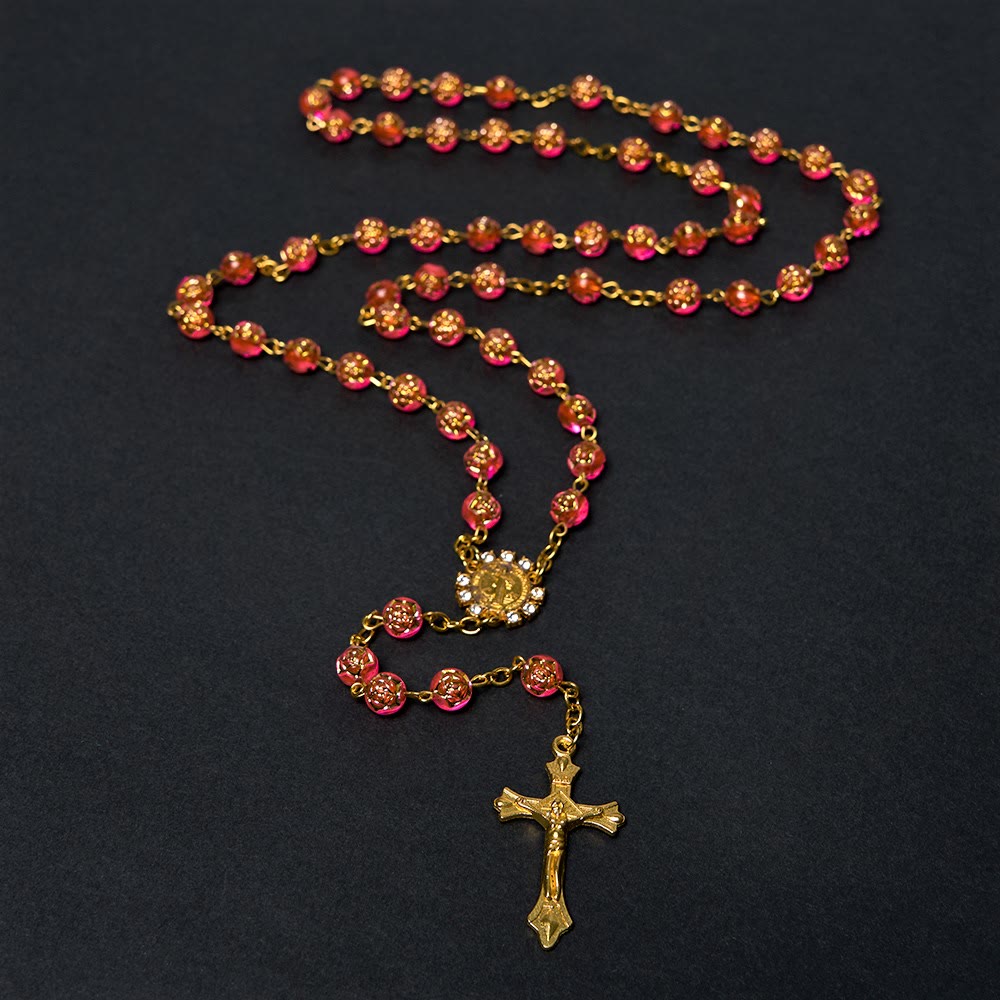 Christianartworkshop St. Benedikt-Medaille und Kruzifix, 8 mm rund, mehrfarbig, Rosenkranzkette aus Acryllegierung