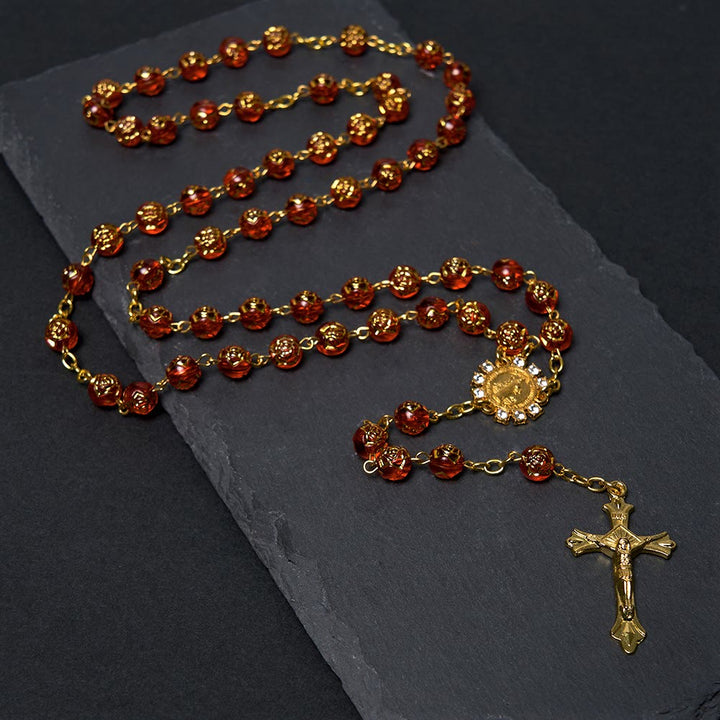Christianartworkshop St. Benedikt-Medaille und Kruzifix, 8 mm rund, mehrfarbig, Rosenkranzkette aus Acryllegierung - Rot - image 2