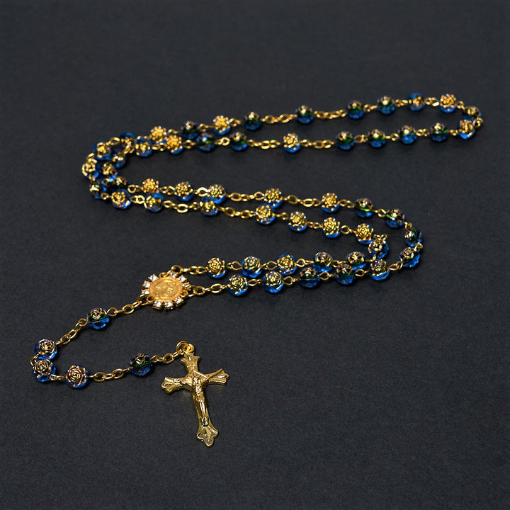 Christianartworkshop St. Benedikt-Medaille und Kruzifix, 8 mm rund, mehrfarbig, Rosenkranzkette aus Acryllegierung