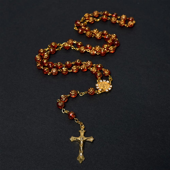 Christianartworkshop St. Benedikt-Medaille und Kruzifix, 8 mm rund, mehrfarbig, Rosenkranzkette aus Acryllegierung