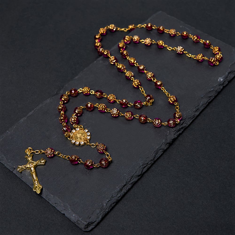 Christianartworkshop St. Benedikt-Medaille und Kruzifix, 8 mm rund, mehrfarbig, Rosenkranzkette aus Acryllegierung