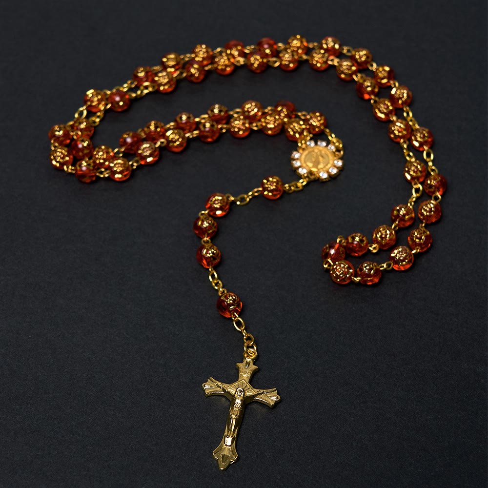Christianartworkshop St. Benedikt-Medaille und Kruzifix, 8 mm rund, mehrfarbig, Rosenkranzkette aus Acryllegierung