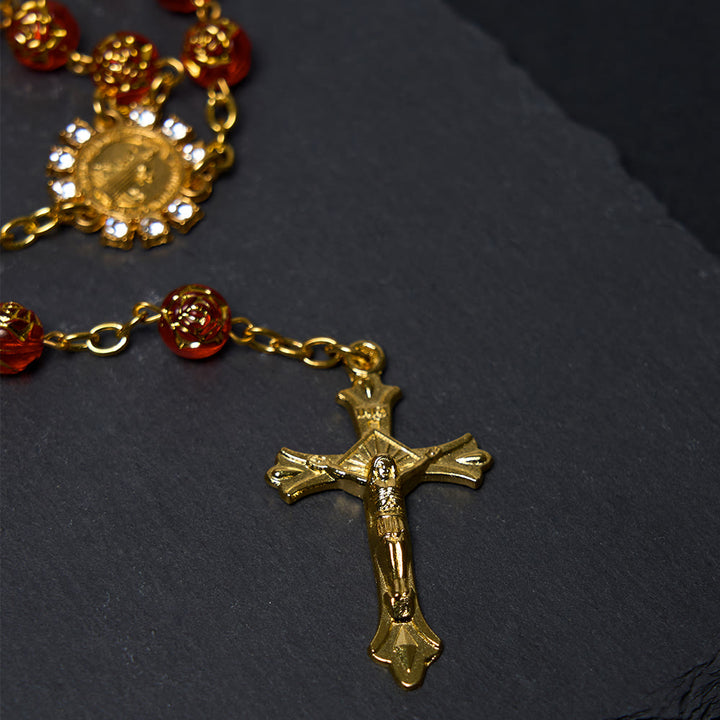 Christianartworkshop St. Benedikt-Medaille und Kruzifix, 8 mm rund, mehrfarbig, Rosenkranzkette aus Acryllegierung