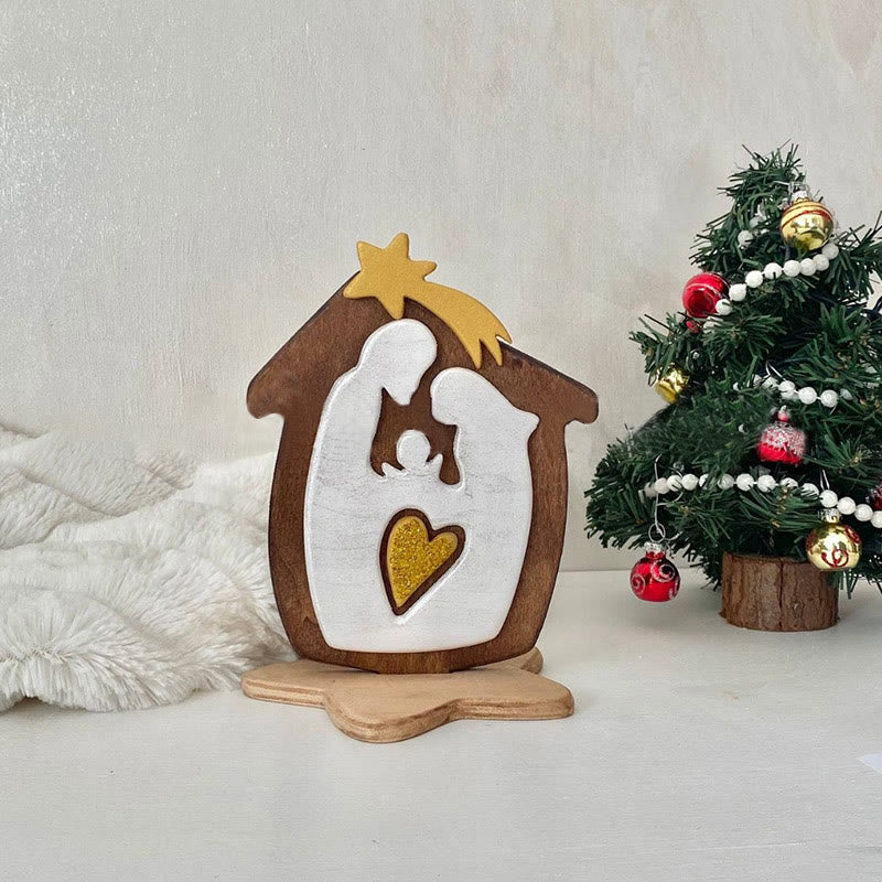 Christianartworkshop Minimalistischer Stil Holz Stereoskopische Braune Krippenfigur Desktop-Dekoration Ornament - Braun - image 1