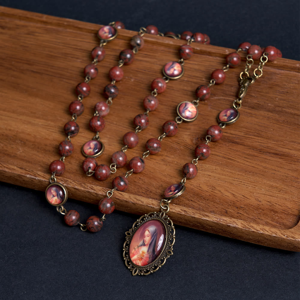 Christianartworkshop Rosenkranz aus natürlichem Sesamstein „Unsere Liebe Frau, die sieben Leiden“ - image 2