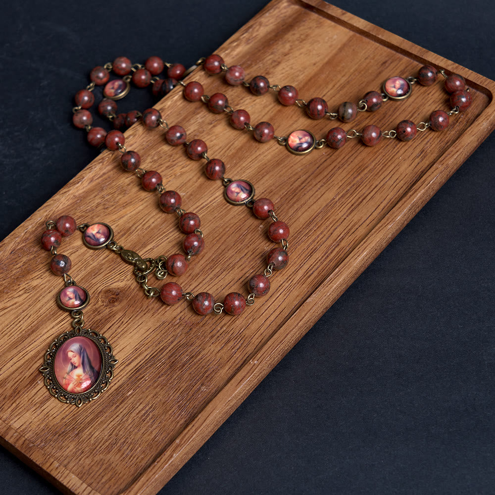 Christianartworkshop Rosenkranz aus natürlichem Sesamstein „Unsere Liebe Frau, die sieben Leiden“ - image 1