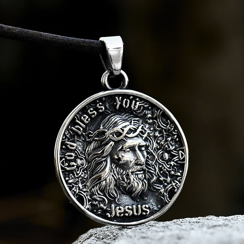 Christianartworkshop Halskette mit Anhänger „Gott segne dich, Jesus“ im klassischen Stil - Metallisch - image 0
