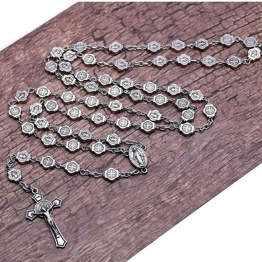 Christianartworkshop St. Benedikt-Medaille und Kruzifix aus 8 mm Polyeder, Silbermetalllegierung, Rosenkranzkette - image 2