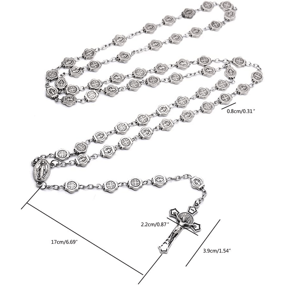 Christianartworkshop St. Benedikt-Medaille und Kruzifix aus 8 mm Polyeder, Silbermetalllegierung, Rosenkranzkette - image 6