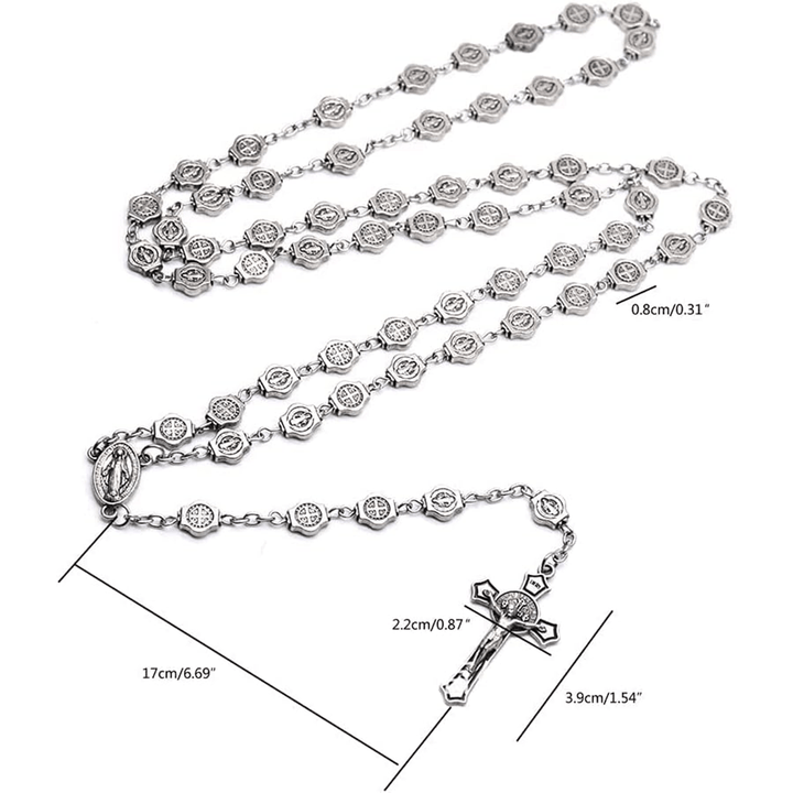 Christianartworkshop St. Benedikt-Medaille und Kruzifix aus 8 mm Polyeder, Silbermetalllegierung, Rosenkranzkette - image 6