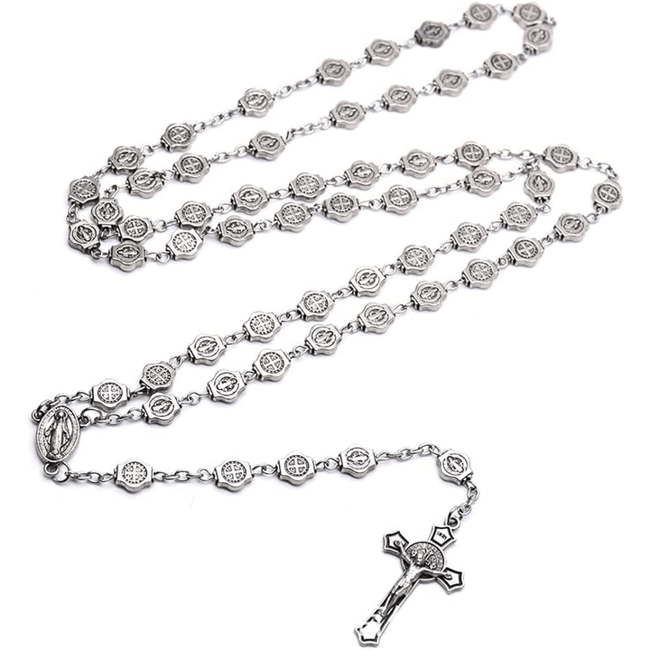 Christianartworkshop St. Benedikt-Medaille und Kruzifix aus 8 mm Polyeder, Silbermetalllegierung, Rosenkranzkette - image 4