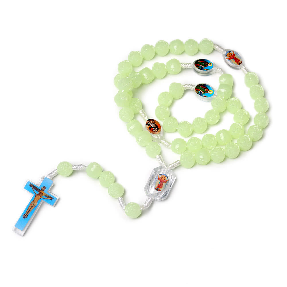 Christianartworkshop Rosenkranz mit Kruzifix aus 10 mm Rose, leuchtend grünes Harz, Nylonschnur - image 2
