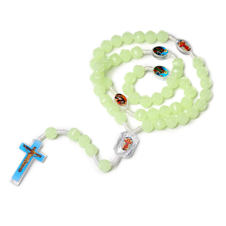 Christianartworkshop Rosenkranz mit Kruzifix aus 10 mm Rose, leuchtend grünes Harz, Nylonschnur - image 2