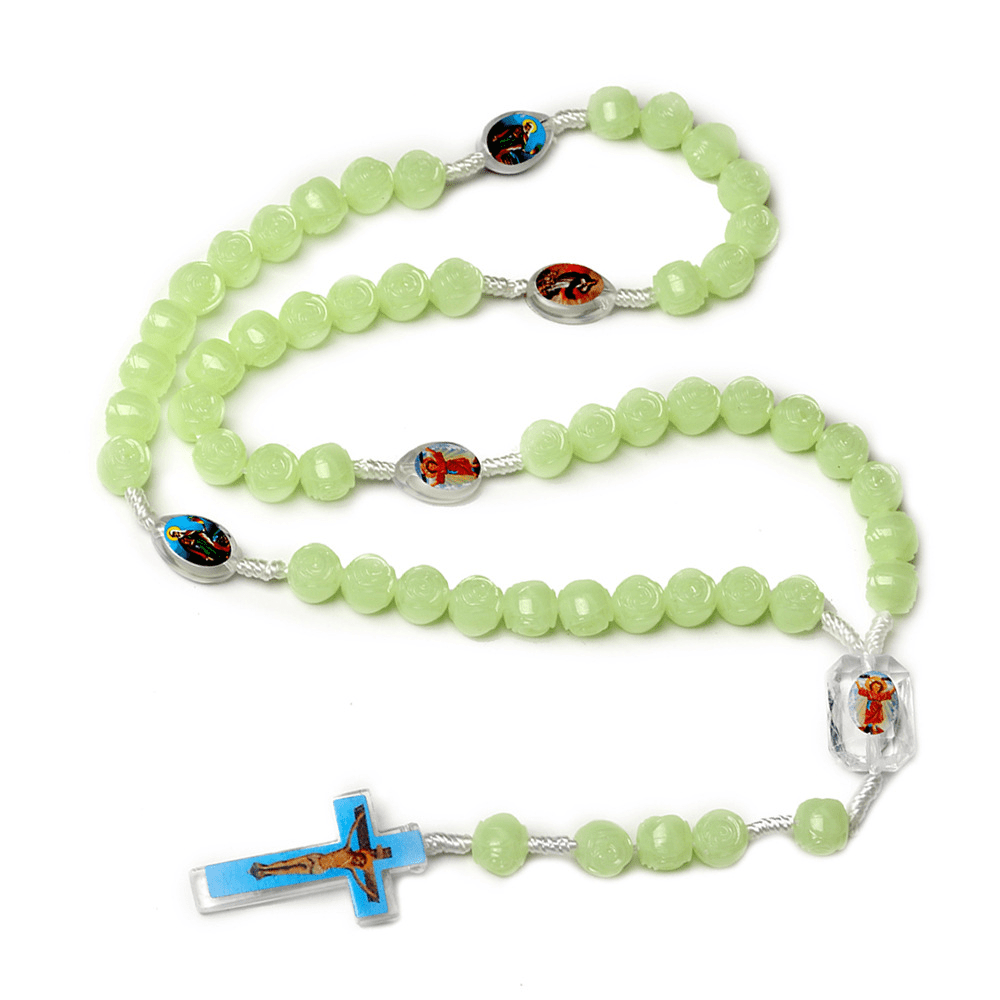 Christianartworkshop Rosenkranz mit Kruzifix aus 10 mm Rose, leuchtend grünes Harz, Nylonschnur - image 3