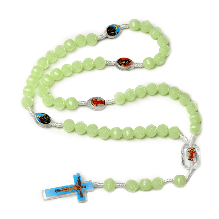 Christianartworkshop Rosenkranz mit Kruzifix aus 10 mm Rose, leuchtend grünes Harz, Nylonschnur - image 3