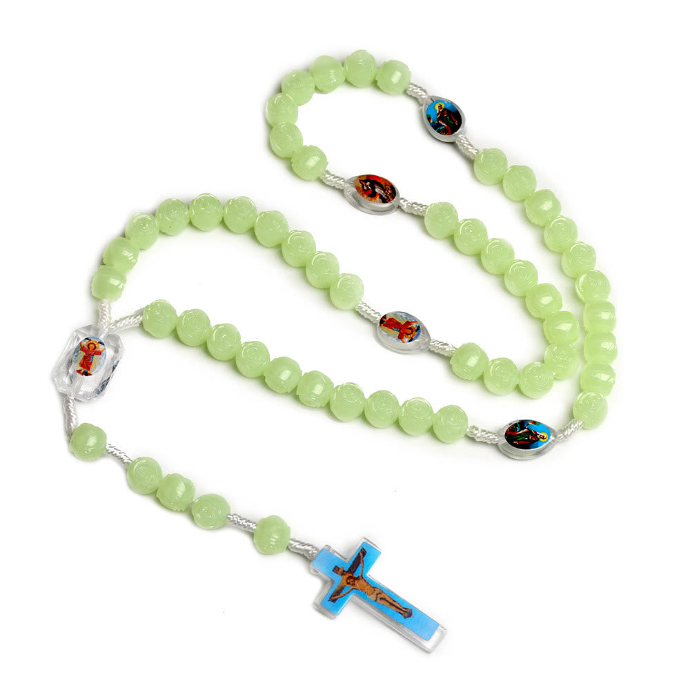 Christianartworkshop Rosenkranz mit Kruzifix aus 10 mm Rose, leuchtend grünes Harz, Nylonschnur - image 5