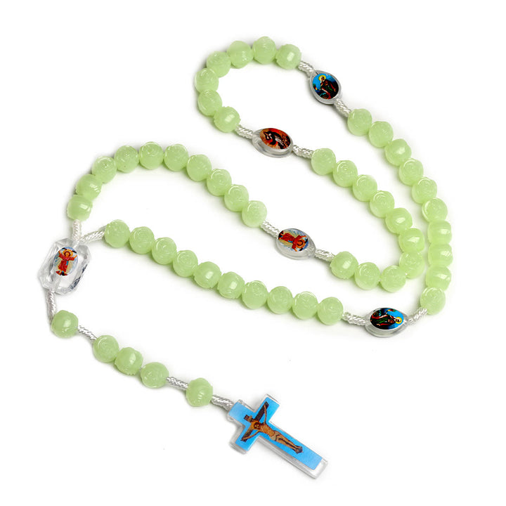 Christianartworkshop Rosenkranz mit Kruzifix aus 10 mm Rose, leuchtend grünes Harz, Nylonschnur - image 5