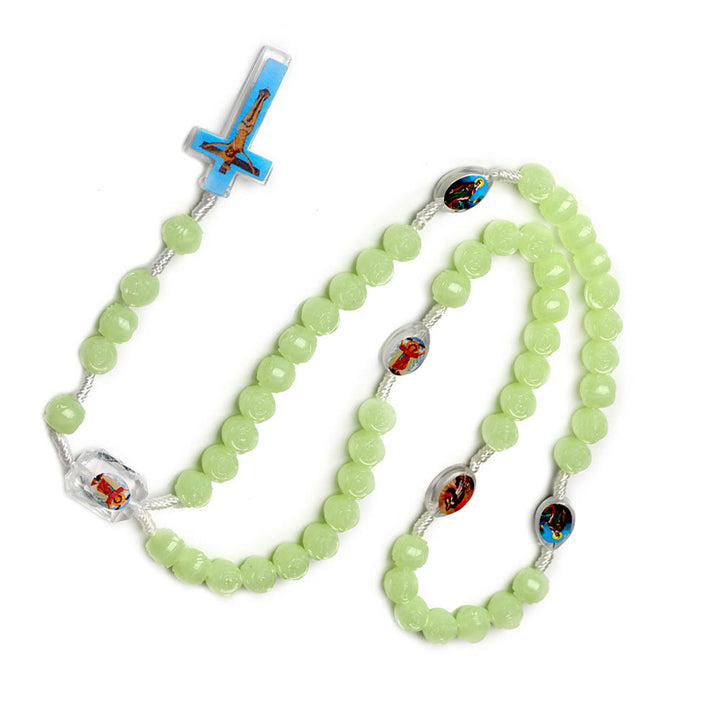 Christianartworkshop Rosenkranz mit Kruzifix aus 10 mm Rose, leuchtend grünes Harz, Nylonschnur - image 6