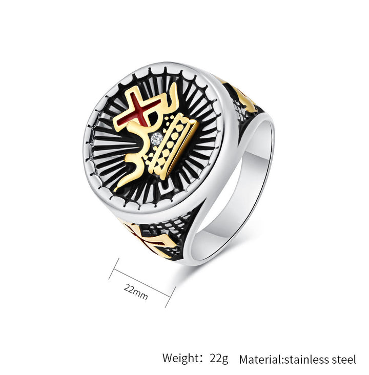 Christianartworkshop Titanring im Retro-Stil mit Kreuz und Krone - image 7