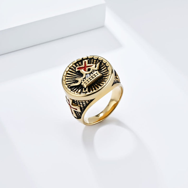 Christianartworkshop Titanring im Retro-Stil mit Kreuz und Krone - Golden - US 13 - image 1