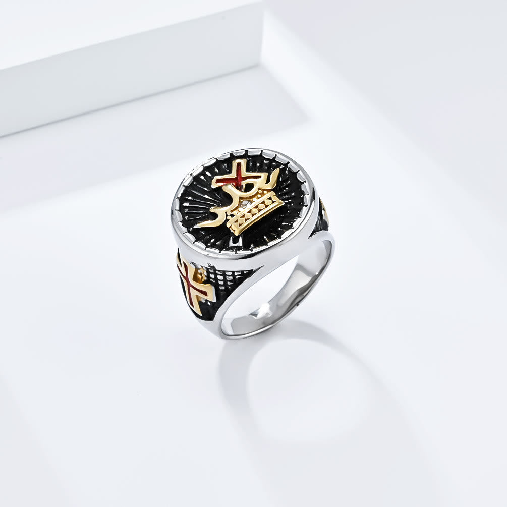 Christianartworkshop Titanring im Retro-Stil mit Kreuz und Krone - image 5