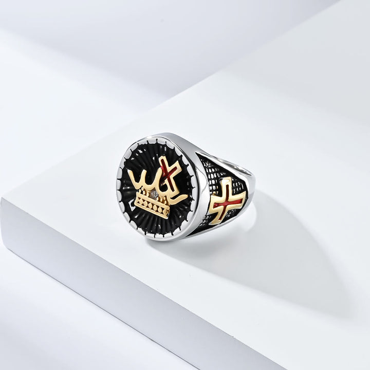 Christianartworkshop Titanring im Retro-Stil mit Kreuz und Krone - Silber - US13 - image 4