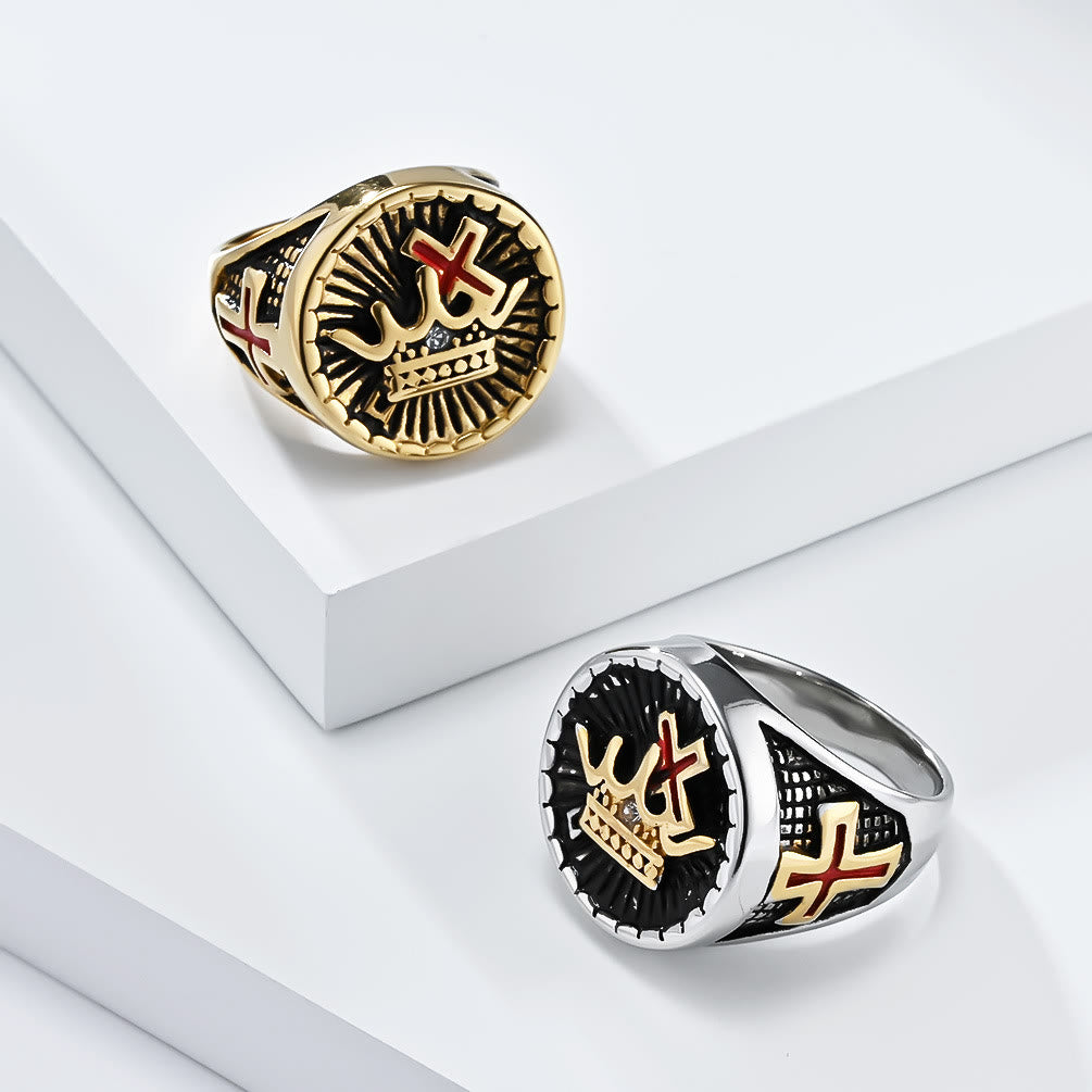Christianartworkshop Titanring im Retro-Stil mit Kreuz und Krone - Golden - US8 - image 1