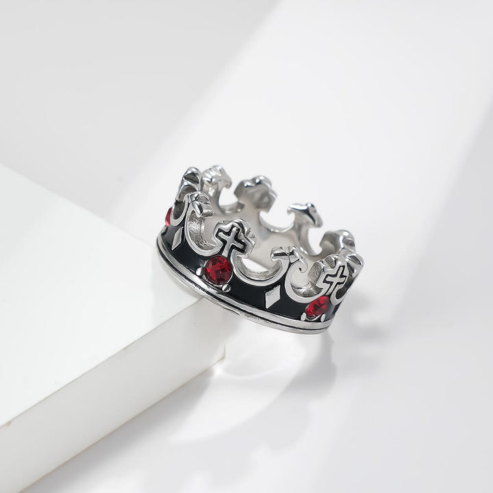 Christianartworkshop Titanring im Retro-Stil mit rotem Edelstein und päpstlicher Krone und Kreuz - Silber - US13 - image 3