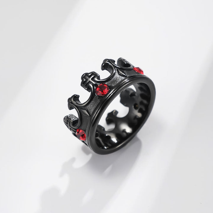 Christianartworkshop Titanring im Retro-Stil mit rotem Edelstein und päpstlicher Krone und Kreuz - Schwarz - US13 - image 4