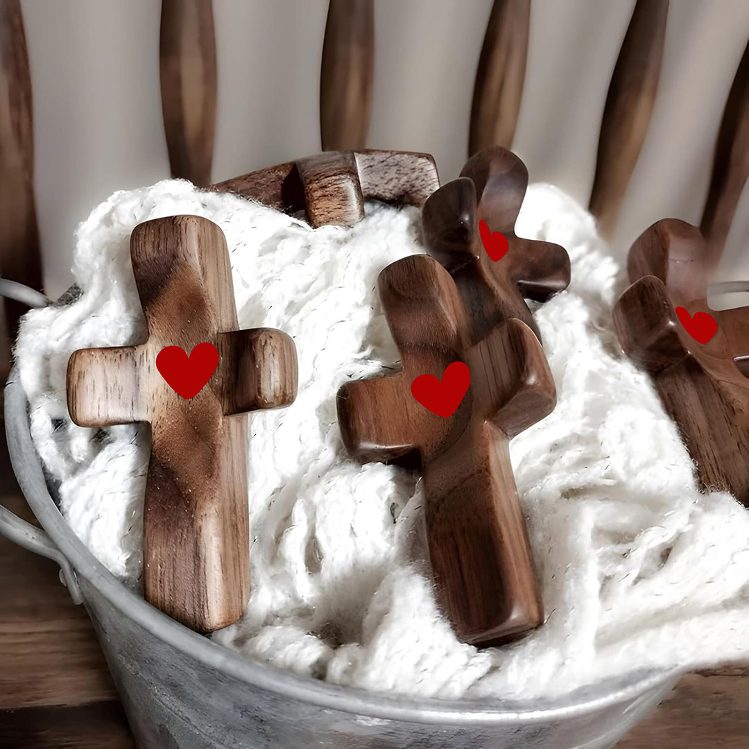 Christianartworkshop Moderner Stil Walnuss Mehrfarbig Daumenkreuz Betender Griff Ornamente - Tiefrot - image 3