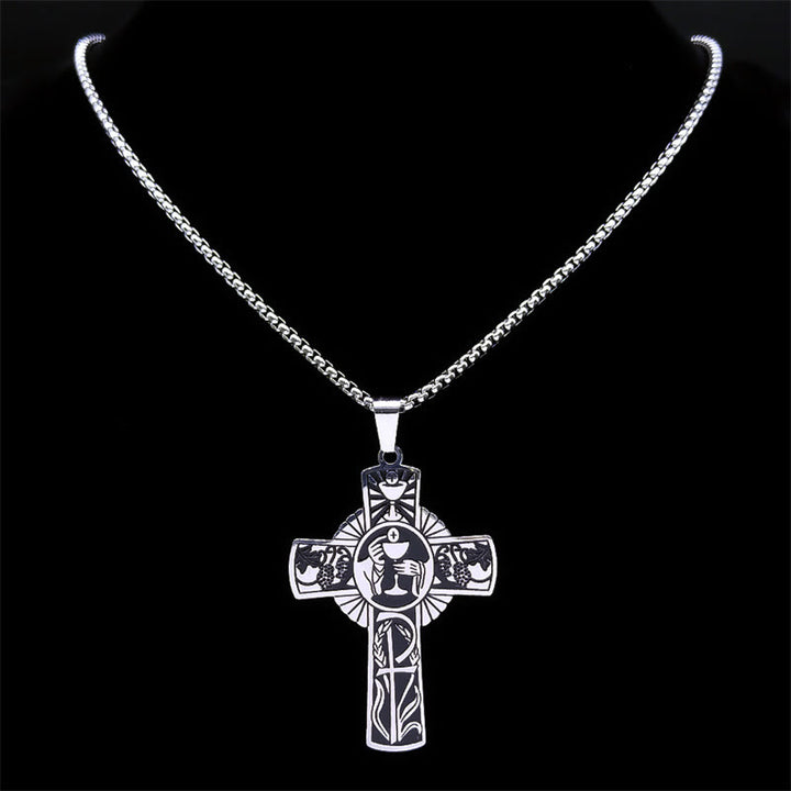 Christianartworkshop Halskette mit Kreuz im Stil der Eucharistie mit mehreren Elementen, Heiligenschein, Weinrebe - image 6