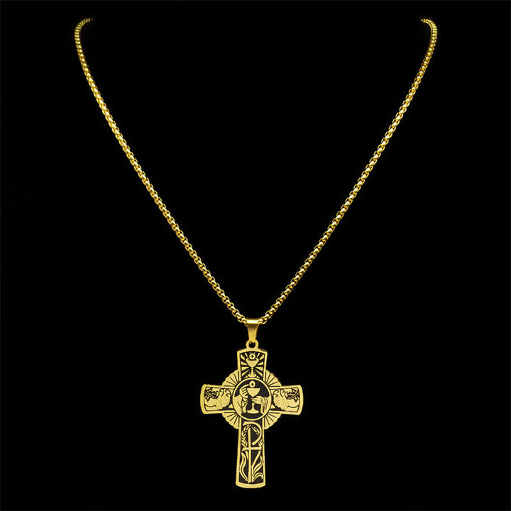 Christianartworkshop Halskette mit Kreuz im Stil der Eucharistie mit mehreren Elementen, Heiligenschein, Weinrebe - image 4