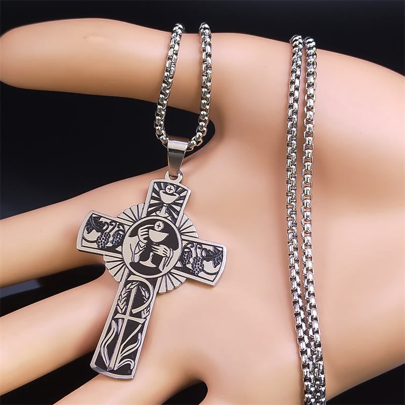 Christianartworkshop Halskette mit Kreuz im Stil der Eucharistie mit mehreren Elementen, Heiligenschein, Weinrebe - image 7